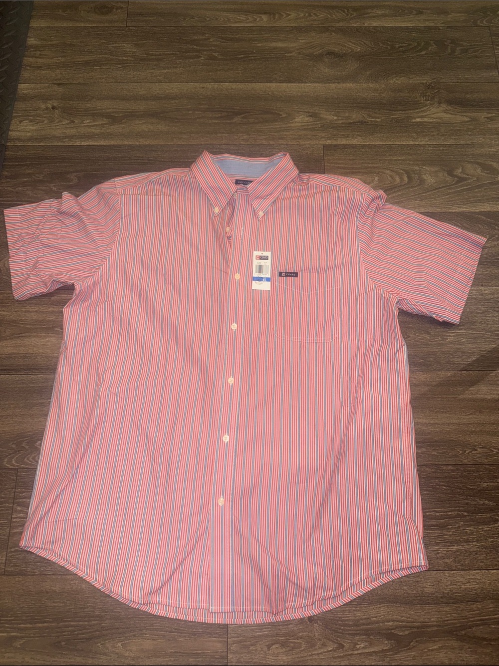Chaps Orange and Blue Striped Short-Sleeve Button-Down Shirt